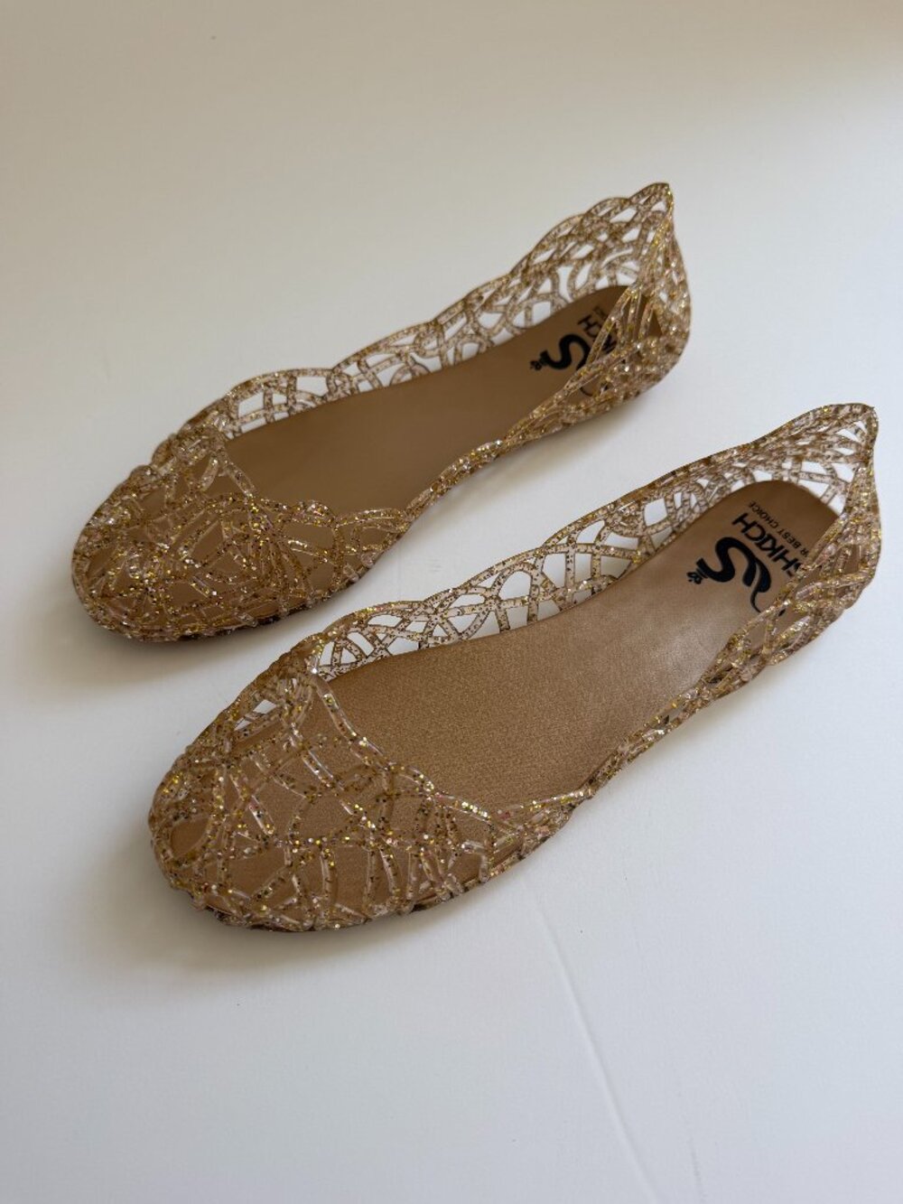 Gold Glitter Beach Jelly Slip On Ballet Flat Shoes Size: 7 1/2 - Picture 2 of 6